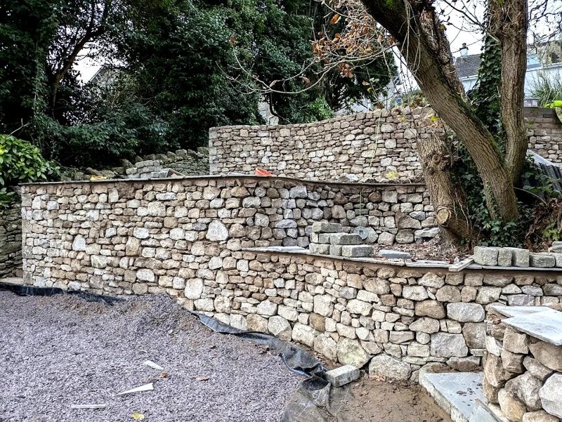 Curved stone walls